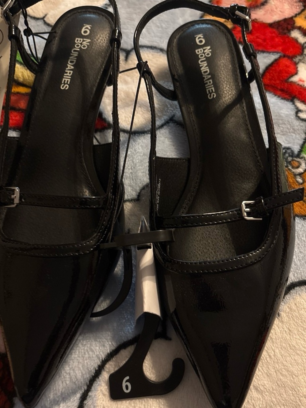 No Boundaries Black Patent Pointed Toe Slingback Flats